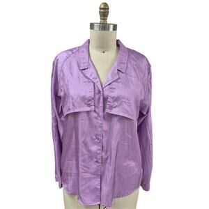 Vtg 80s 90s Diane Von Furstenberg Lilac Purple Crinkle Tab SLeeve Shirt Blouse L